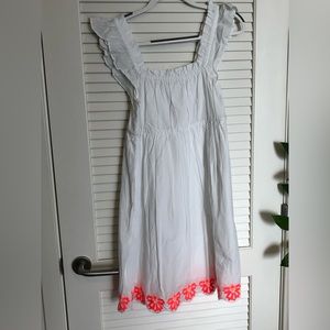 J. Crew factory white babydoll dress with orange lace scalloped detail. Size 6